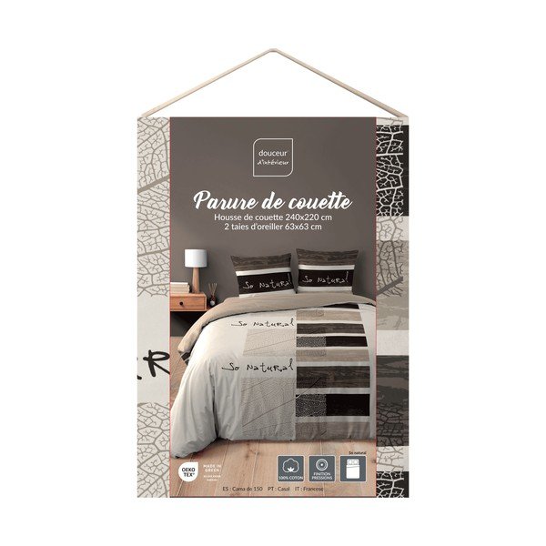 Кафяво двойно /удължено 3 части памучно спално бельо 240x220 cm So Natural – douceur d'intérieur-image-2