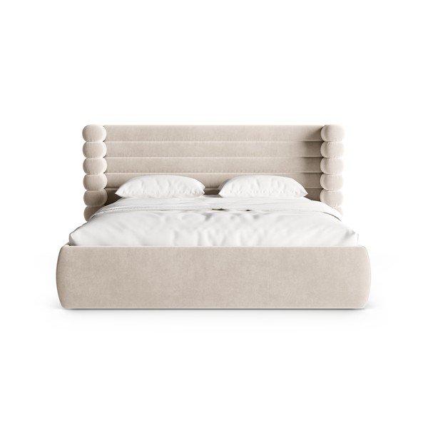 Бежово тапицирано двойно легло с място за съхранение и включена подматрачна рамка 180x200 cm Mount – Micadoni -image-4