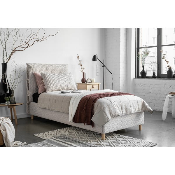 Бежово тапицирано единично легло и решетка  90x200 cm Sleepy Luna - Miuform-image-3