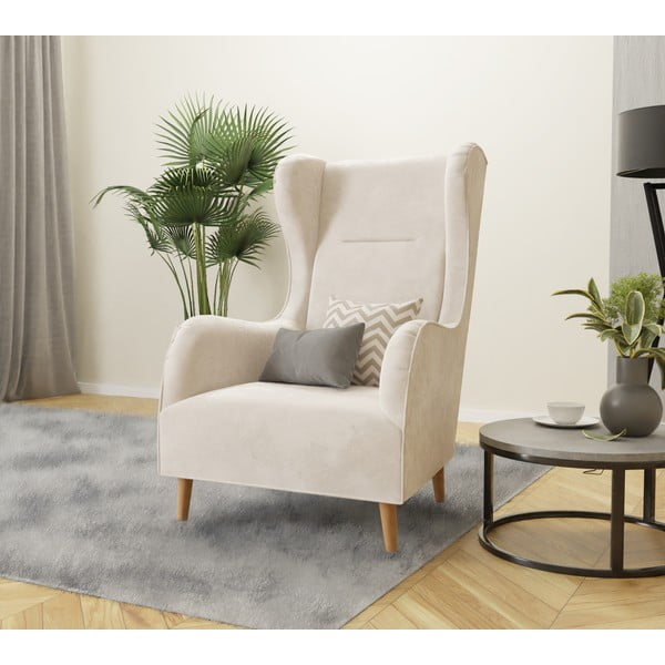 Кремаво кадифено кресло Carole - Ropez-image-3