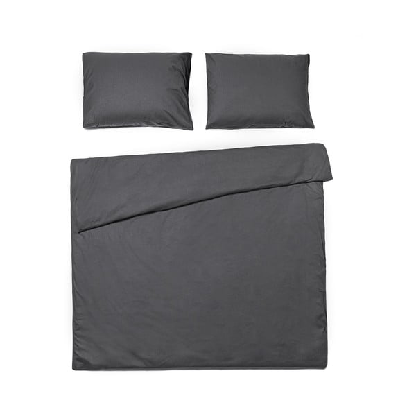 Антрацитно сиво спално бельо за двойно легло от измит памук , 160 x 220 cm - Bonami Selection