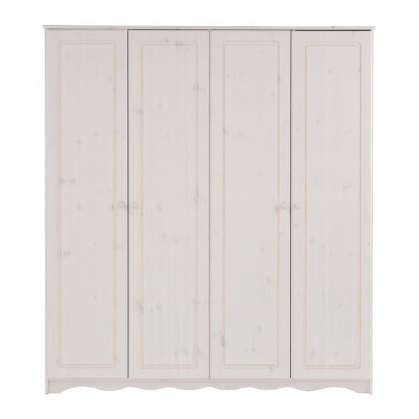 Bílá čtyřdveřová šatní skříň z masivního borovicového dřeva Støraa Amanda