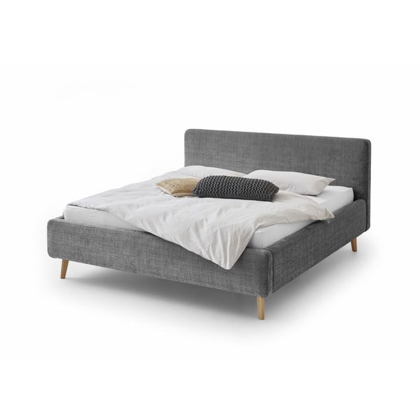 Тъмно сиво тапицирано двойно легло с място за съхранение с решетка 160x200 cm Mattis - Meise Möbel