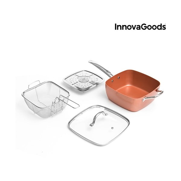 Комплект от керамичен тиган, кошница за пържене, уред за готвене на пара и капак - InnovaGoods