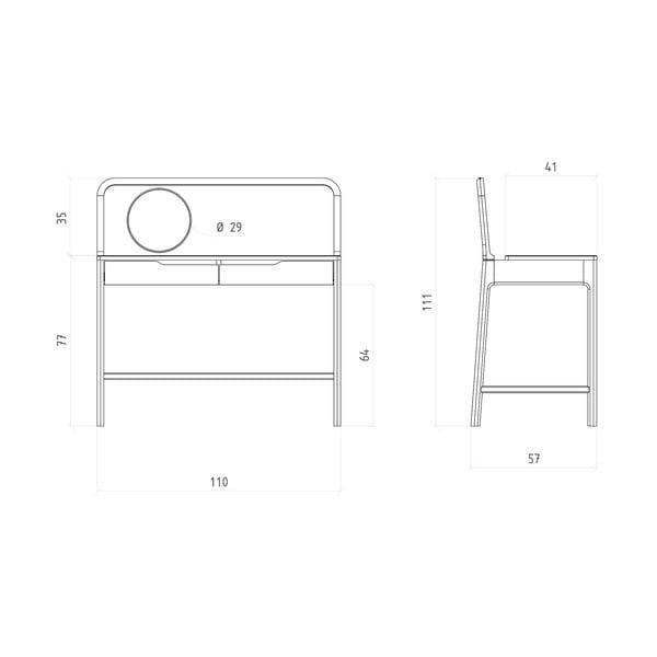 Тоалетка от масивен дъб 57x110 cm Twig – The Beds-image-4