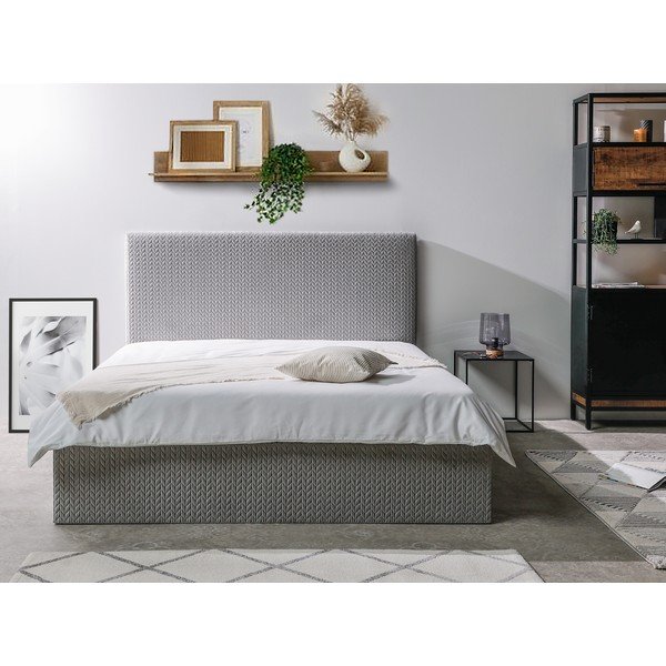 Сиво тапицирано двойно легло с място за съхранение с решетка 160x200 cm Adele - Bobochic Paris-image-2