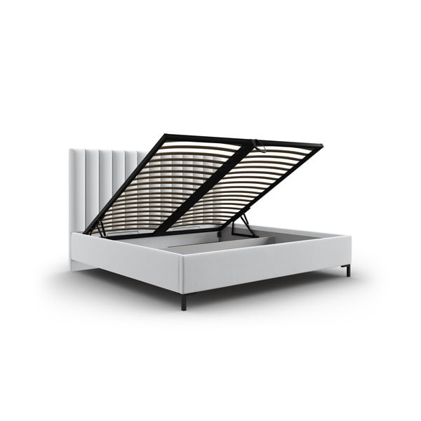 Светлосиво тапицирано двойно легло с място за съхранение с включена подматрачна рамка 160x200 cm Casey – Mazzini Beds-image-3