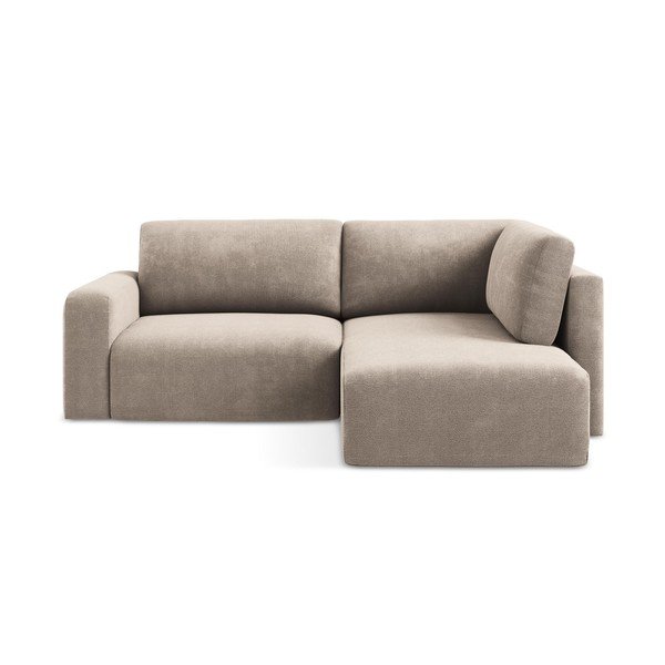 Бежов шенилов сгъваем/с място за съхранение ъглов диван (десен ъгъл/L форма) Kona – Makamii