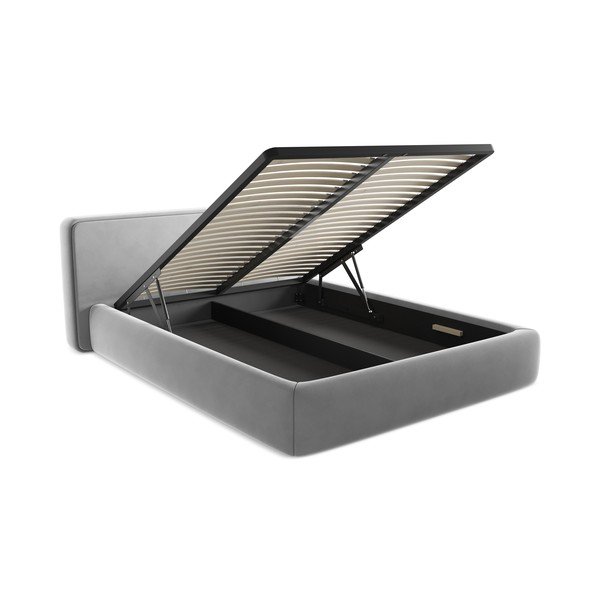 Сиво двойно тапицирано легло с място за съхранение и включена подматрачна рамка 160x200 cm Kiana – Makamii-image-3