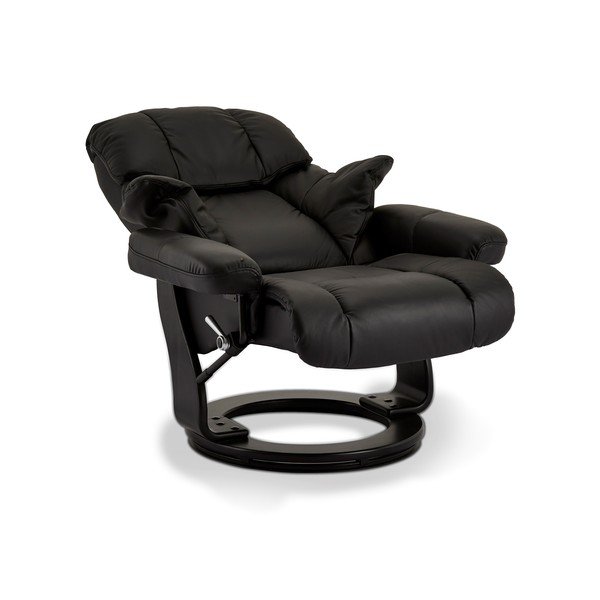 Černé polohovací kožené křeslo s podnožkou Furnhouse Crown-image-2