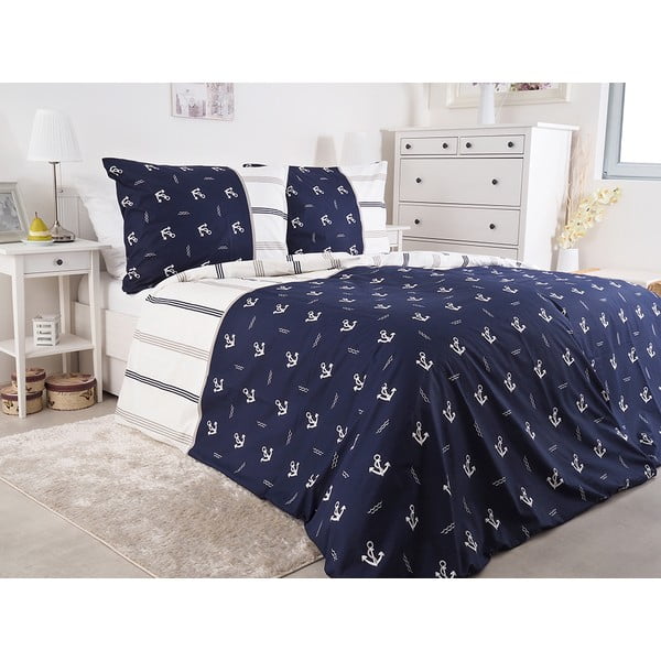 Тъмносиньо крепирано спално бельо за единично легло 140x200 cm Exclusive - B.E.S.-image-1