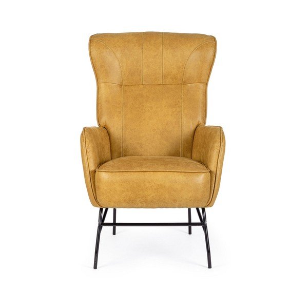 Кресло от изкуствена кожа в цвят горчица Nasira – Bizzotto-image-2