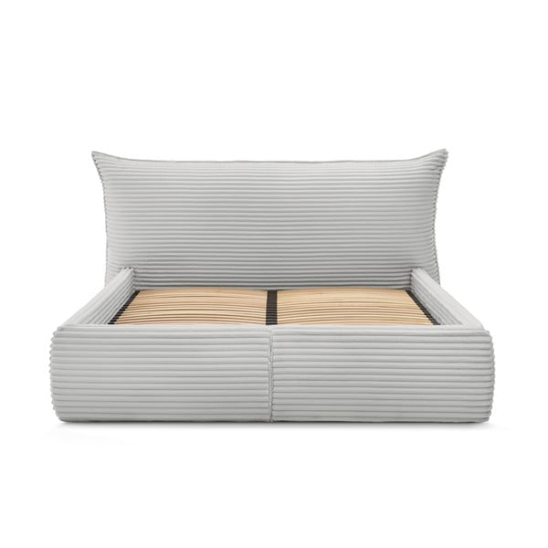 Светлосиво двойно тапицирано легло с място за съхранение с включена подматрачна рамка 180x200 cm Jade – Bobochic Paris-image-4