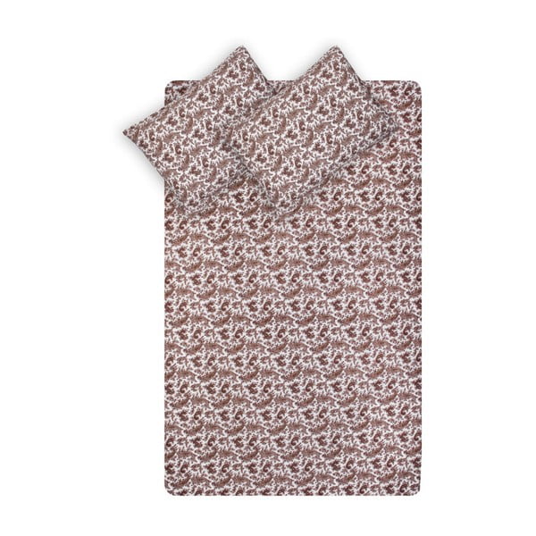 Комплект чаршаф и калъфка за възглавница от кафяв памук, втален чаршаф Kasso, 100 x 200 cm - Kate Louise