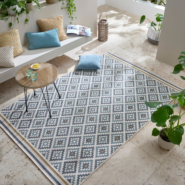 Жълто-син килим за открито и закрито 120x170 cm Zia Trellis – Flair Rugs-image-1