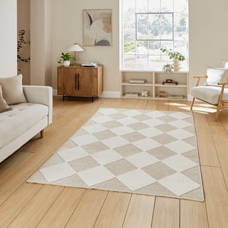 Бяло-бежов килим подходящ за пране 200x290 cm Lyna Beige&White – Think Rugs