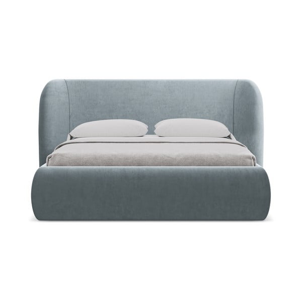 Светлосиньо двойно тапицирано легло с място за съхранение и включена подматрачна рамка 180x200 cm Hauke – Makamii-image-4