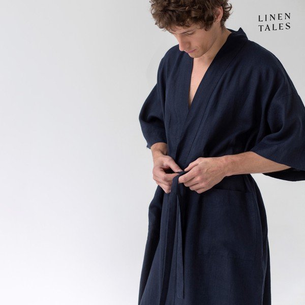 Тъмносин ленен халат размер S/M Summer - Linen Tales-image-1