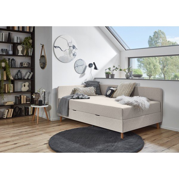 Бежово тапицирано единично легло с място за съхранение 90x200 cm Cabana - Meise Möbel-image-1