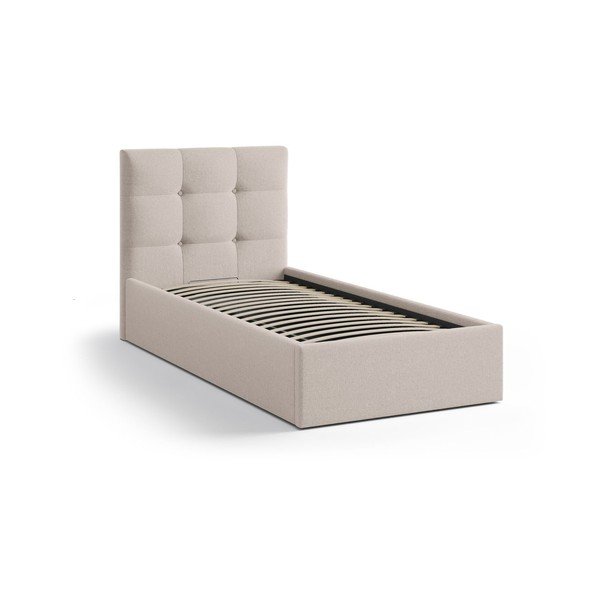 Светлокафяво единично легло 90x200 cm тапицирано с място за съхранение с включена подматрачна рамка Phaedra – Micadoni -image-2