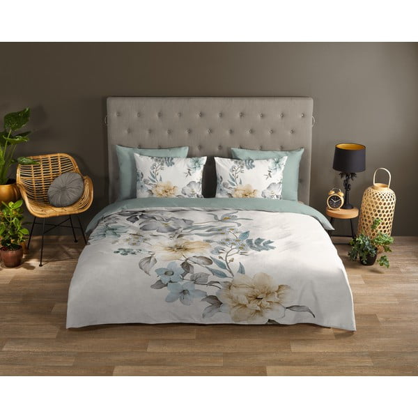 Зелено-кремаво единично удължено памучно спално бельо 140x220 cm Celina – Good Morning-image-1