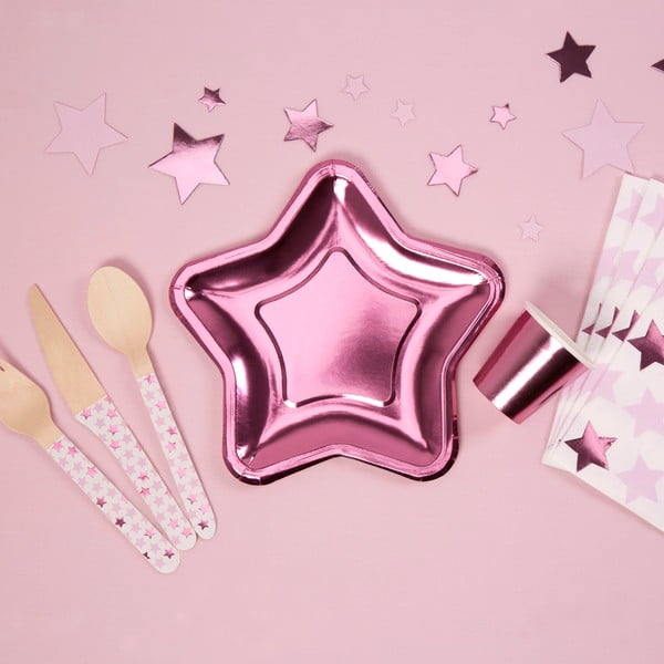 Комплект от 8 малки хартиени чинии във формата на звезда Фолио Star Pink - Neviti
