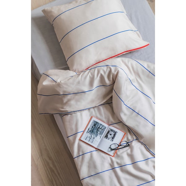 Синьо-бежово единично  спално бельо от памучен сатен 140x200 cm Align – Mette Ditmer Denmark-image-2