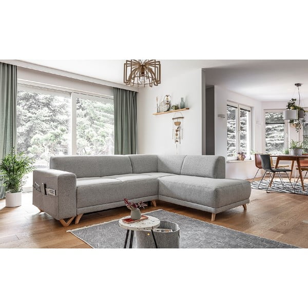 Светлосив разтегателен/с място за съхранение ъглов диван (десен ъгъл/L форма) Classy Sophie – Miuform-image-3