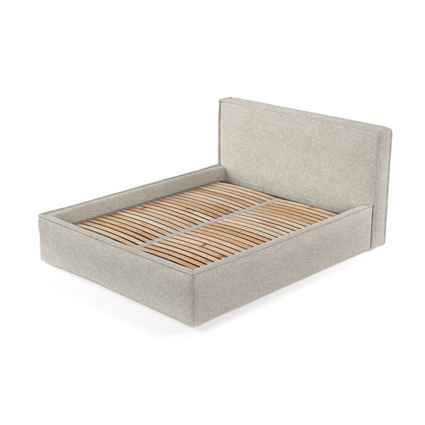 Светлосиво двойно легло 160x200 cm тапицирано с място за съхранение с включена подматрачна рамка Lounge L – Maison de Rêve-image-3