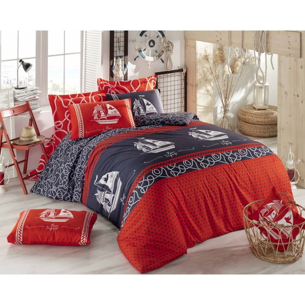 Червено-тъмносиньо памучно спално бельо за двойно легло 200x200 cm Marine - Mijolnir