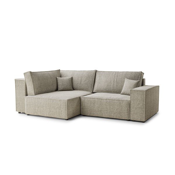 Бежов шенилов сгъваем/с място за съхранение ъглов диван (ляв ъгъл/L форма) Tonga – Maison de Rêve