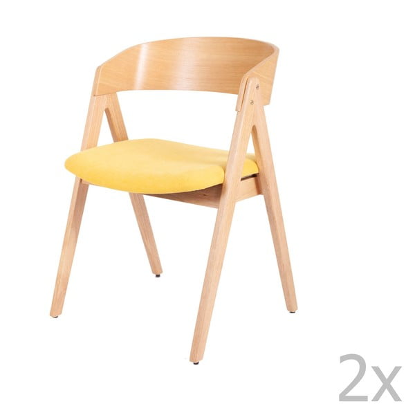 Комплект от 2 трапезни стола от каучуково дърво с жълта седалка Rina - sømcasa