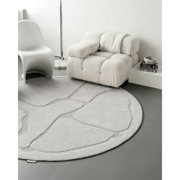 Светлосив вълнен кръгъл килим ø 120 cm Morphic Organica – Agnella-image-2