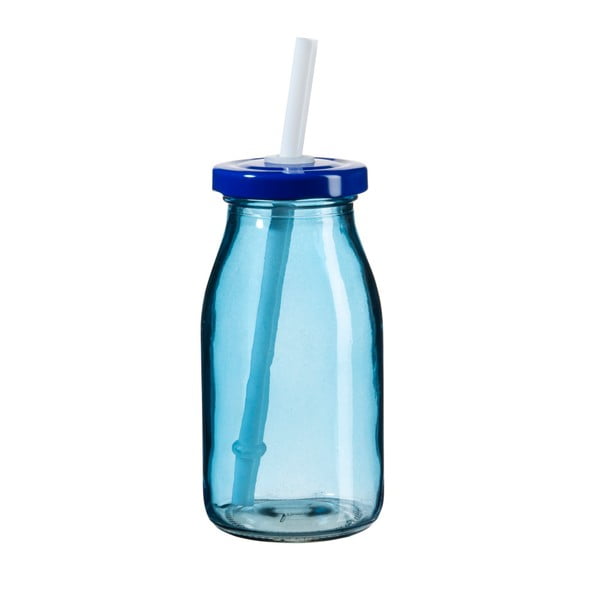 Modrá lahev na smoothie s víčkem a brčkem SUMMER FUN II, 200 ml
