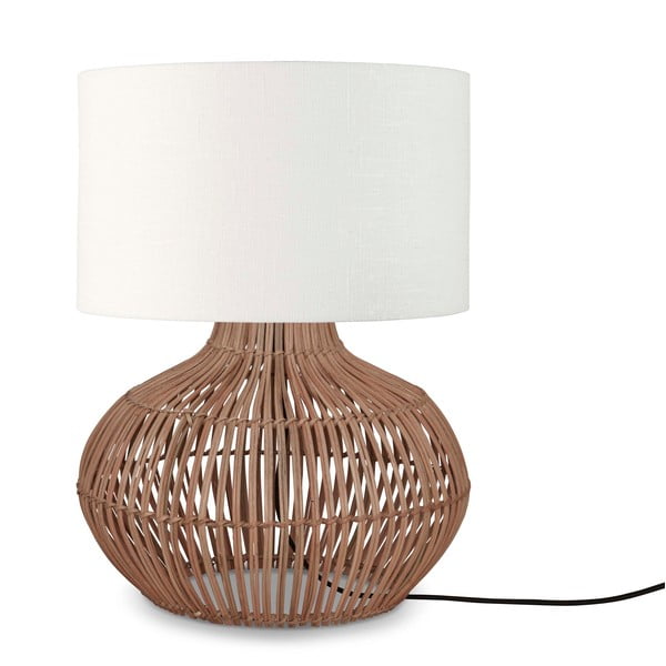 Настолна лампа с текстилен абажур в бяло и естествен цвят (височина 48 см) Kalahari - Good&Mojo
