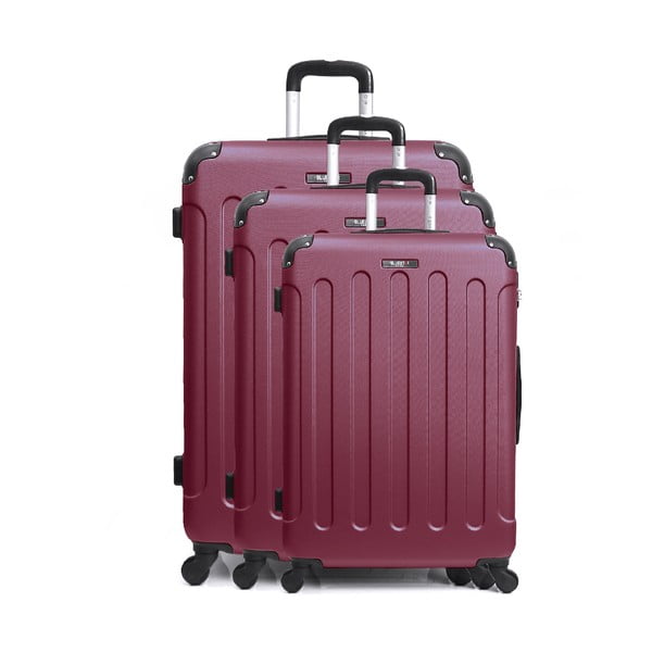 Комплект от 3 тъмночервени пътнически куфара на колелца Vanity Cadenas - Bluestar