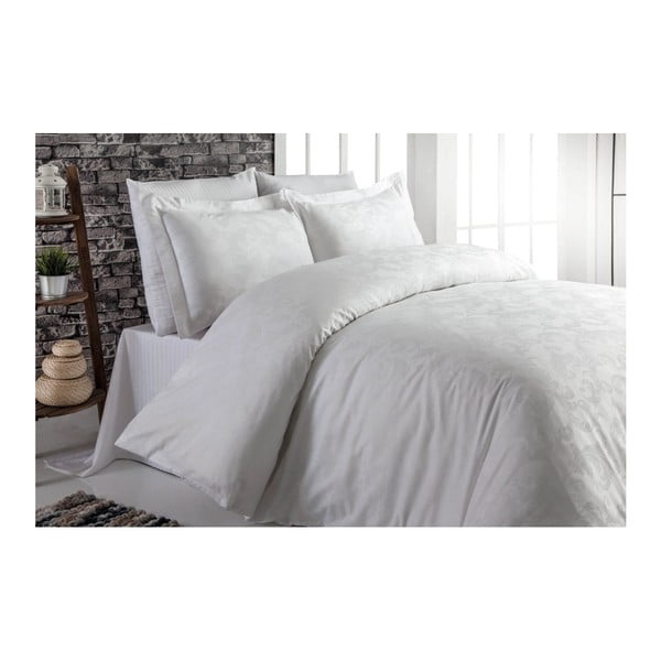 Бяло памучно сатенено спално бельо с чаршаф за двойно легло Yaprak, 200 x 220 cm - Unknown