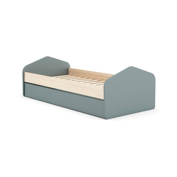 Детско легло 90x200 cm от декор от бор разтегателно с място за съхранение с включена подматрачна рамка в естествен цвят/сиво-зелено Estefania – Marckeric-image-1