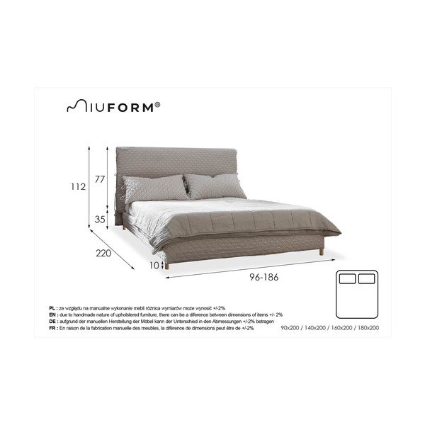 Черно тапицирано двойно легло и решетка  140x200 cm Sleepy Luna - Miuform-image-4