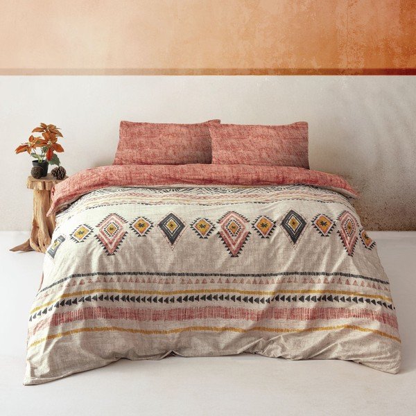 Памучно спално бельо за единично легло в бежово и тухлено 140x200 cm Felix - Mijolnir