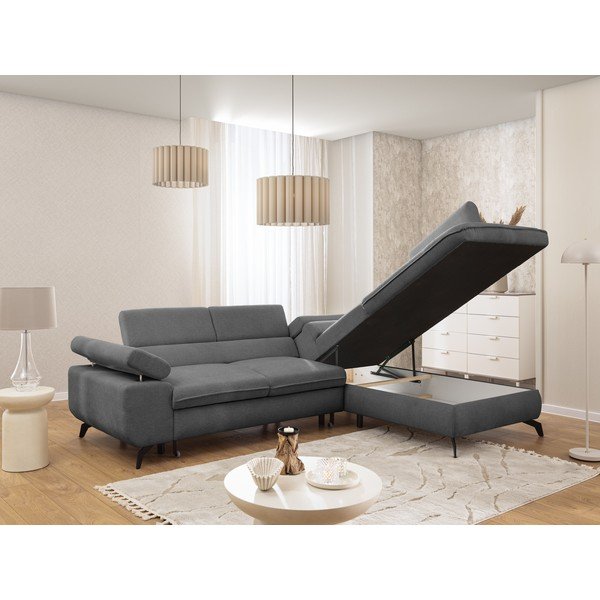 Сив шенилов ъглов диван (десен ъгъл/L форма) Marbeya  – Ropez-image-4