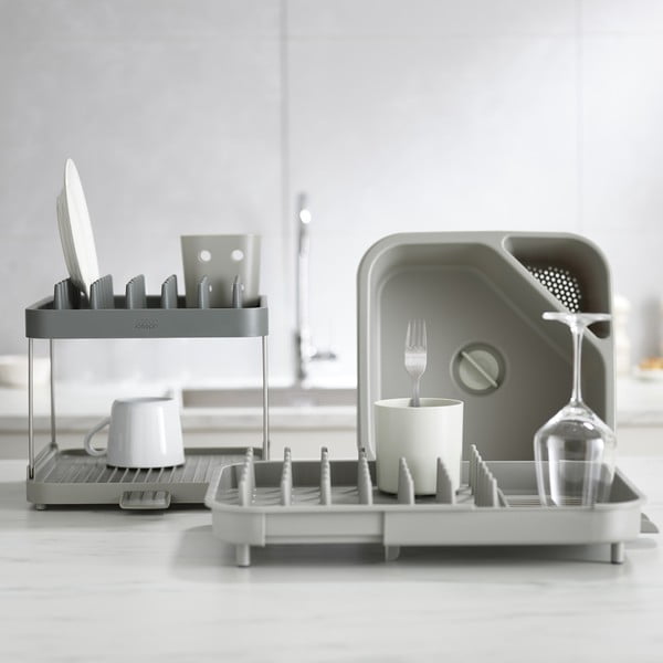 Сива регулируема пластмасова тавичка за оттичане 34x37 cm Duo – Joseph Joseph-image-1