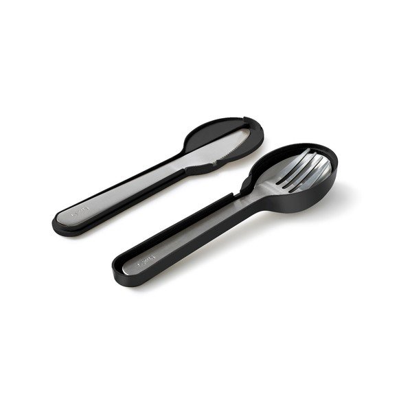 Черен/сребрист комплект прибори за пътуване от неръждаема стомана 3 бр. To Go – Lékué-image-2