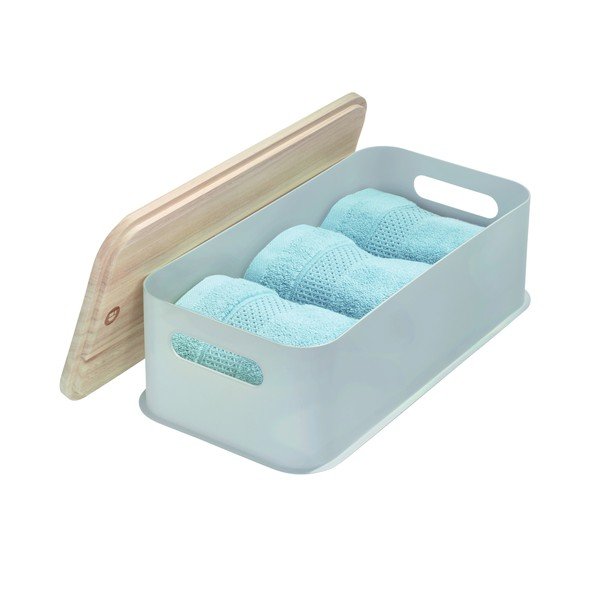 Сива кутия за съхранение с дръжки и капак, изработена от дърво от пауловния, 21,3 x 43 cm Eco - iDesign-image-3