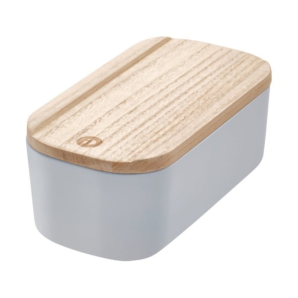Сива кутия за съхранение с капак, изработена от дърво от пауловния , 9 x 18,3 cm Eco - iDesign