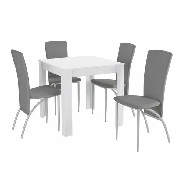 Set jídelního stolu a 4 šedých jídelních židlí Støraa Lori Nevada Duro White Light Grey