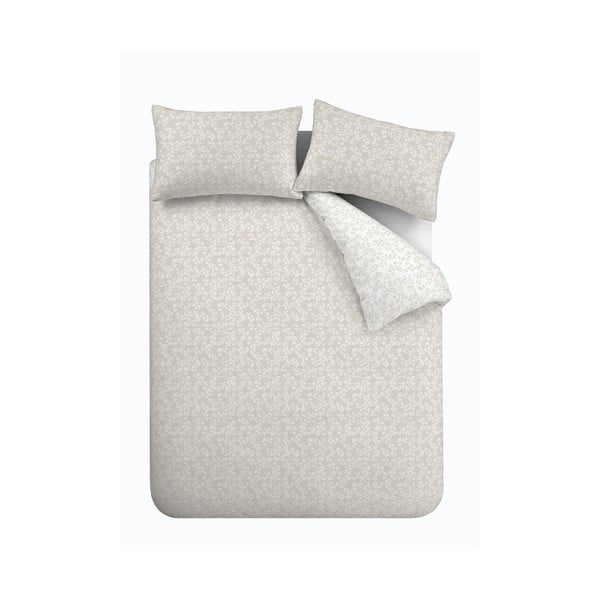 Бежово и бяло памучно спално бельо за двойно легло 200x200 cm Shadow Leaves - Bianca