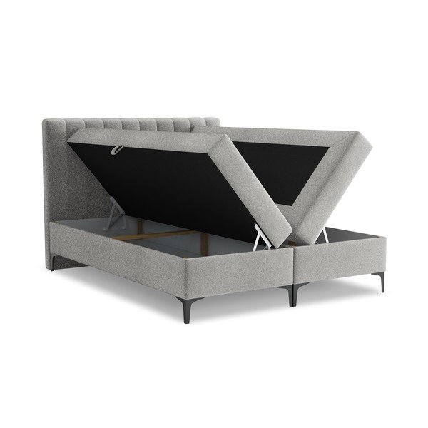 Светлосиво боксспринг легло 180x200 cm с място за съхранение Puhala – Makamii-image-1