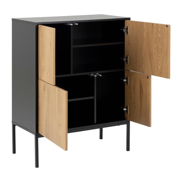 Черен/естествен висок скрин от декор от дъб  80x103 cm Seaford – Actona-image-3