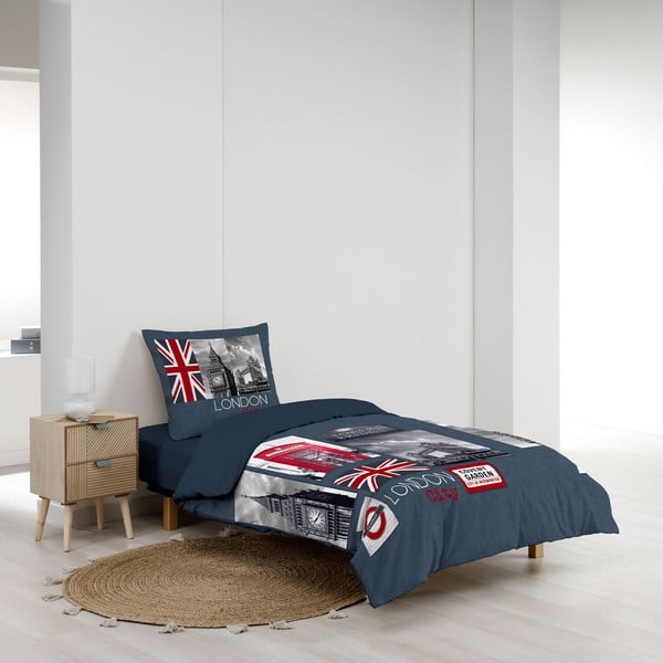 Тъмносиньо единично  памучно спално бельо 140x200 cm City London – douceur d'intérieur-image-2